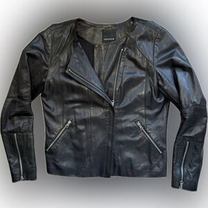 Trouvé Black Leather Asymmetrical Zip-Front Fitted Moto Jacket M Nordstrom